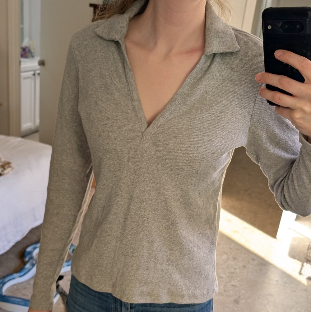 Melrose And Market Gray Long Sleeve Collared Top